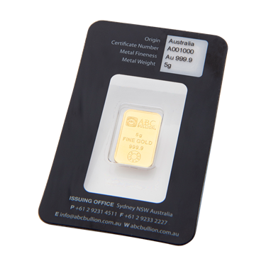 5 g ABC Bullion Eureka Gold cast bar in final packaging