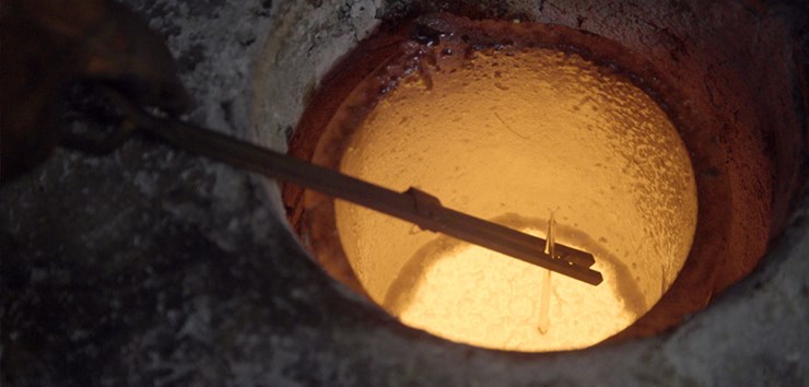 Process of duel blind homogeneous sampling of the melted alloys