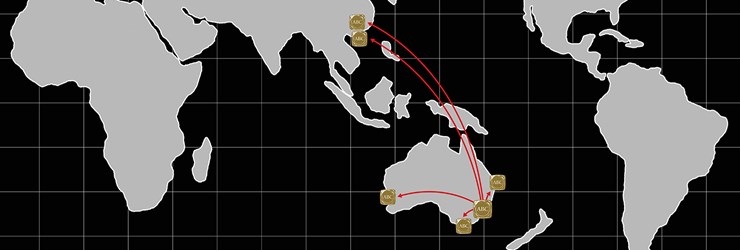Map showing ABC refinery's geographical reach from Australia to Asia